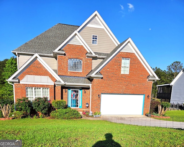 3932 Misty Lk, Ellenwood, GA 30294 - traditional home with roof with shingles, a garage, brick siding, and a front yard