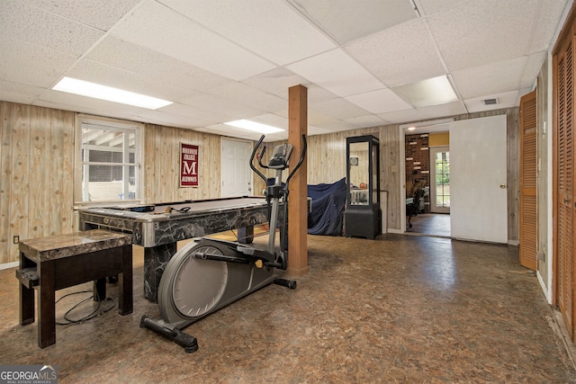2950 Springfield Ct SW, College Park, GA 30349 - recreation room with a paneled ceiling, wood walls, and billiards