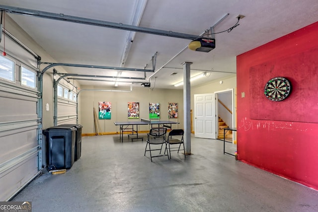 garage with a garage door opener