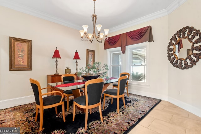 364 Osprey Cir, Saint Marys, GA 31558 - dining area with a chandelier, crown molding, and baseboards