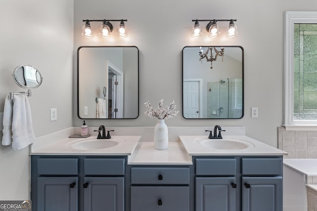 1610 Turtle Pond Dr, Hoschton, GA 30548 - full bathroom featuring double vanity, a shower stall, and a bath