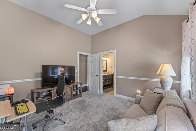 1610 Turtle Pond Dr, Hoschton, GA 30548 - carpeted office with vaulted ceiling and a ceiling fan