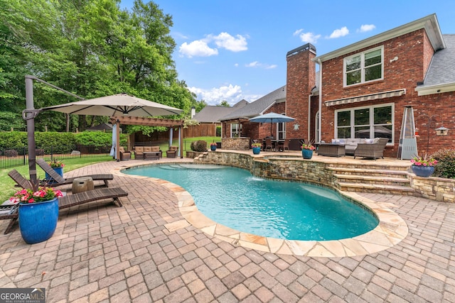 1610 Turtle Pond Dr, Hoschton, GA 30548 - view of swimming pool with outdoor lounge area, a fenced backyard, a patio area, and an in-ground hot tub