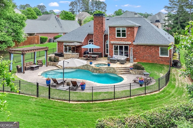 1610 Turtle Pond Dr, Hoschton, GA 30548 - view of pool featuring outdoor lounge area, a patio, a fenced backyard, and a pergola