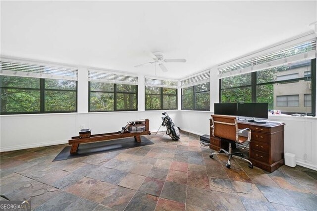 52 Chaumont Sq NW, Atlanta, GA 30327 - office area with stone tile floors, ceiling fan, and baseboards