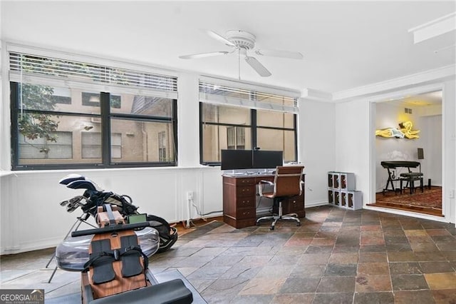 52 Chaumont Sq NW, Atlanta, GA 30327 - office area featuring ceiling fan and stone finish floors