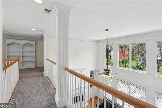 1029 Ector Dr NW, Kennesaw, GA 30152 - hallway featuring ornamental molding, carpet, and recessed lighting