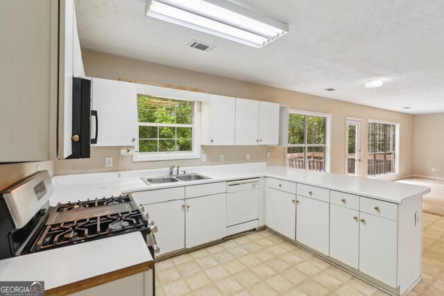 111 Trellis Ct, Acworth, GA 30101 - kitchen with dishwasher, a sink, stainless steel range with gas stovetop, a peninsula, and light floors