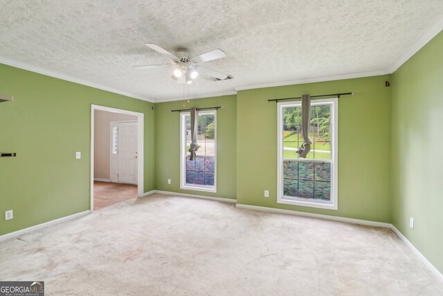 111 Trellis Ct, Acworth, GA 30101 - unfurnished room with crown molding, a ceiling fan, carpet flooring, a textured ceiling, and baseboards