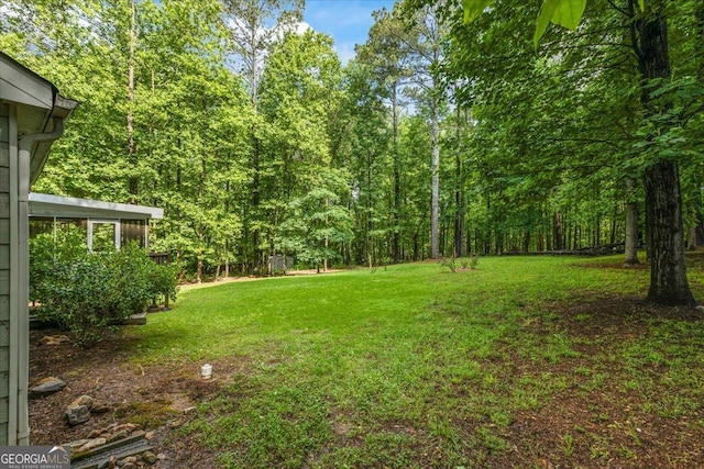 1154 Pinebrook Rd, Auburn, GA 30011 - view of grassy yard featuring a wooded view