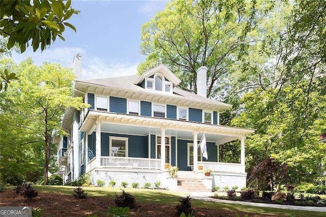 118 Waverly Way, Atlanta, GA 30307 - traditional style home with a chimney and a porch