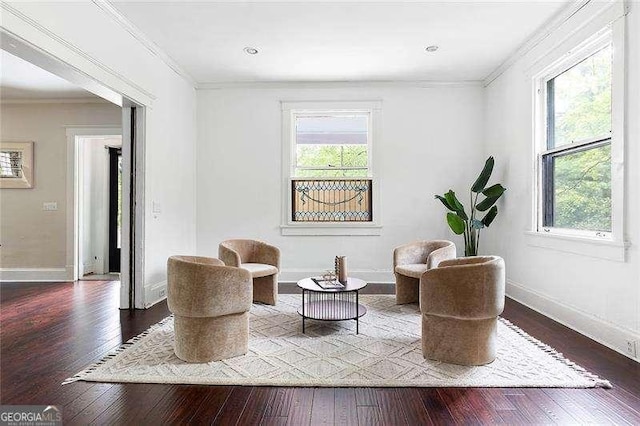118 Waverly Way, Atlanta, GA 30307 - living area with plenty of natural light, wood-type flooring, baseboards, and crown molding