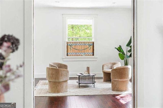 118 Waverly Way, Atlanta, GA 30307 - sitting room featuring hardwood / wood-style floors, baseboards, and crown molding