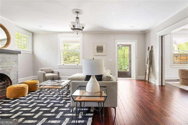 118 Waverly Way, Atlanta, GA 30307 - living area with hardwood / wood-style floors, a fireplace, and crown molding