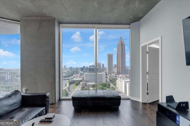 400 W Peachtree St NW Unit 2604, Atlanta, GA 30308 - living area with expansive windows and hardwood / wood-style flooring