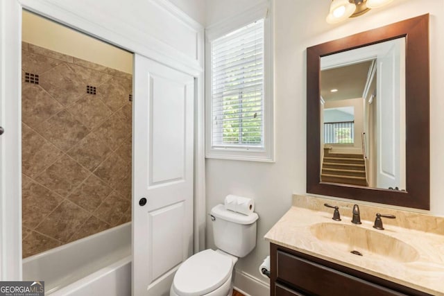 2165 Mcfarlin Ln, Alpharetta, GA 30004 - full bath with vanity, plenty of natural light, toilet, and bathing tub / shower combination