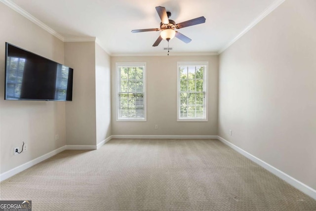 2165 Mcfarlin Ln, Alpharetta, GA 30004 - unfurnished room with baseboards, ceiling fan, ornamental molding, and carpet flooring