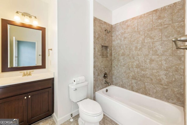 2165 Mcfarlin Ln, Alpharetta, GA 30004 - bathroom with toilet, shower / tub combination, vanity, baseboards, and tile patterned floors