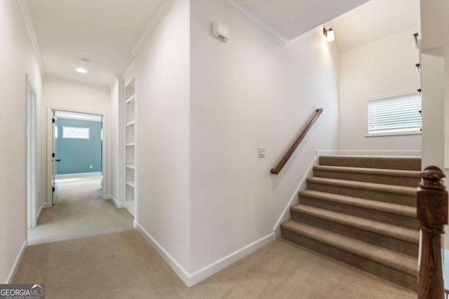 2165 Mcfarlin Ln, Alpharetta, GA 30004 - stairs with carpet floors, crown molding, and baseboards