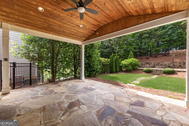 2165 Mcfarlin Ln, Alpharetta, GA 30004 - view of patio featuring ceiling fan and fence