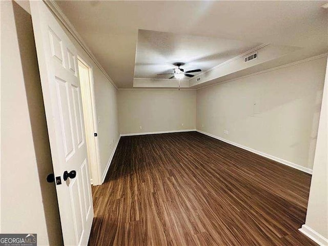 107 Oconnor Dr, Dallas, GA 30157 - empty room featuring ornamental molding, a ceiling fan, dark wood-style flooring, and baseboards