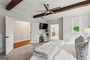 3617 Carson Ln SE, Smyrna, GA 30080 - bedroom with beam ceiling, baseboards, and a ceiling fan