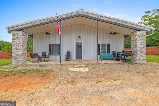 2109 Brewers Mill Rd, Elberton, GA 30635 - rear view of property with ceiling fan and a patio area