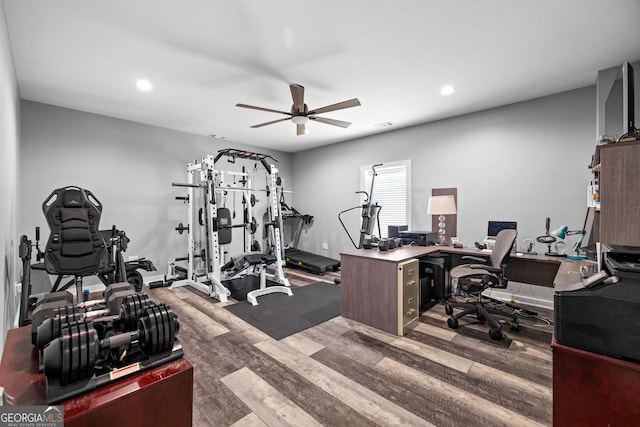 2109 Brewers Mill Rd, Elberton, GA 30635 - office space featuring wood finished floors, a ceiling fan, and recessed lighting