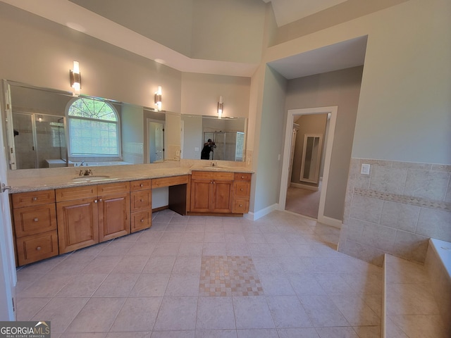 45 Mountain Crest Dr, Oxford, GA 30054 - full bath featuring a shower stall, tile patterned floors, vanity, and tile walls