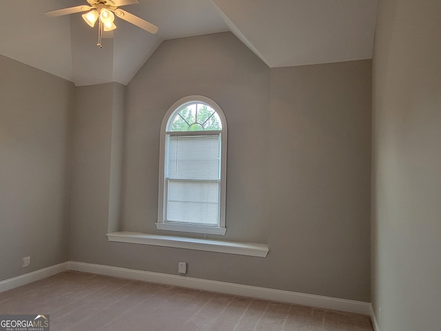 45 Mountain Crest Dr, Oxford, GA 30054 - spare room with light colored carpet, ceiling fan, baseboards, and lofted ceiling
