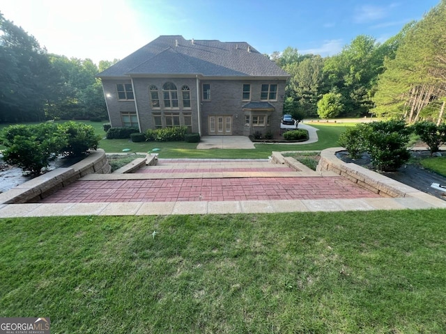 45 Mountain Crest Dr, Oxford, GA 30054 - back of house featuring a yard, french doors, and stone siding