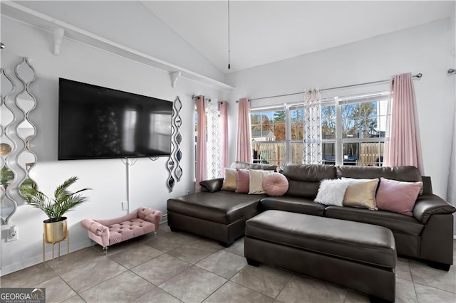2540 Park Ave, Austell, GA 30106 - living room with light tile patterned floors and lofted ceiling