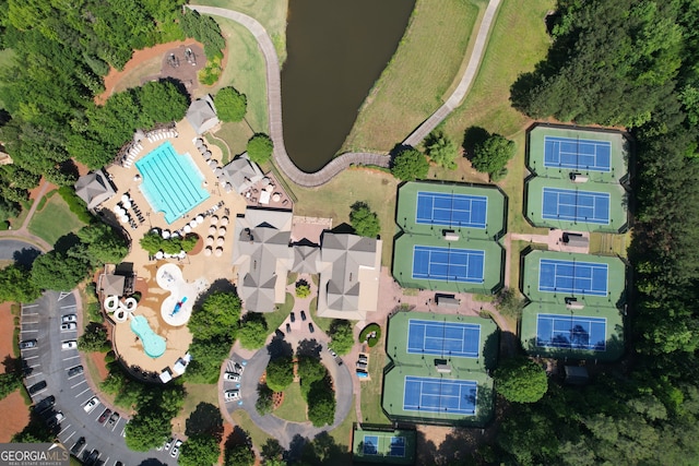 1023 Little Darby Ln, Suwanee, GA 30024 - aerial overview of property's location featuring a pool