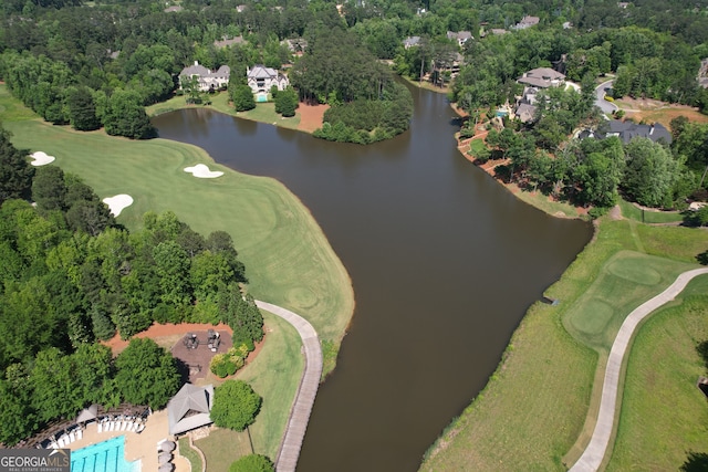 1023 Little Darby Ln, Suwanee, GA 30024 - view of property location featuring a large body of water, a golf club, and a tree filled landscape