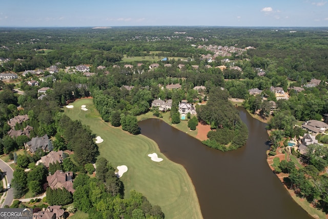 1023 Little Darby Ln, Suwanee, GA 30024 - aerial view of property and surrounding area with a large body of water, a golf club, and nearby suburban area