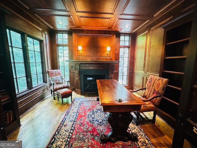 1023 Little Darby Ln, Suwanee, GA 30024 - office area featuring plenty of natural light, a glass covered fireplace, and wood finished floors
