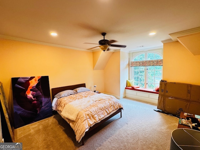 1023 Little Darby Ln, Suwanee, GA 30024 - bedroom featuring carpet, crown molding, recessed lighting, ceiling fan, and baseboards
