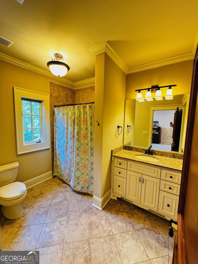 1023 Little Darby Ln, Suwanee, GA 30024 - full bath featuring toilet, vanity, crown molding, tile patterned flooring, and baseboards