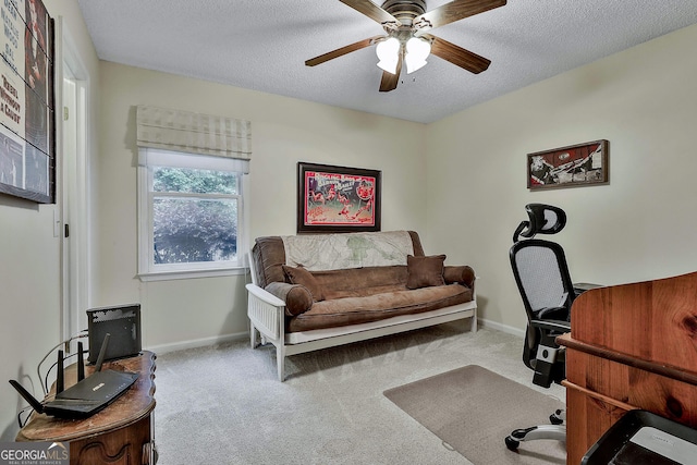 55 Hubbard Ct, Newnan, GA 30263 - carpeted home office with a ceiling fan, a textured ceiling, and baseboards