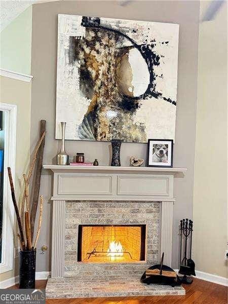 4025 Mcdowell Dr, Acworth, GA 30101 - detailed view of a fireplace, wood finished floors, and baseboards