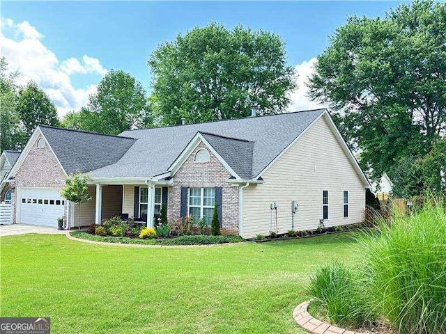 4025 Mcdowell Dr, Acworth, GA 30101 - view of front of home with an attached garage, a front yard, driveway, and roof with shingles