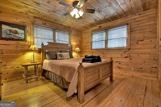 850 Mountain Lake Cir Unit 116, Blue Ridge, GA 30513 - bedroom with wood walls, light wood-style floors, and wood ceiling