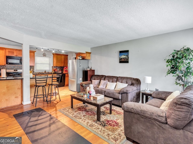 3059 Will Rogers Pl SE, Atlanta, GA 30316 - living room with track lighting, light wood-style floors, and a textured ceiling