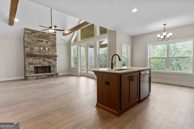 113 Summit View Ln, Ellijay, GA 30540 - kitchen with a sink, stainless steel dishwasher, baseboards, plenty of natural light, and recessed lighting