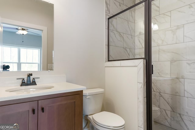 113 Summit View Ln, Ellijay, GA 30540 - full bath featuring vanity, a shower stall, ceiling fan, and toilet