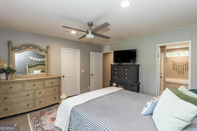 1208 Nease Rd, Guyton, GA 31312 - bedroom with ensuite bathroom, recessed lighting, ceiling fan, and carpet floors