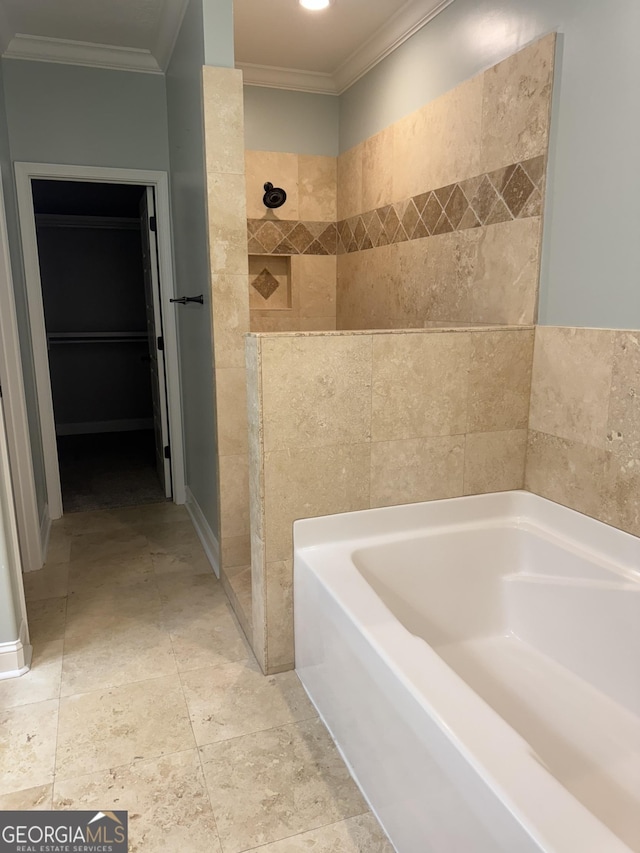 293 Laurel Landing Blvd, Kingsland, GA 31548 - full bathroom with ornamental molding, a garden tub, and a tile shower