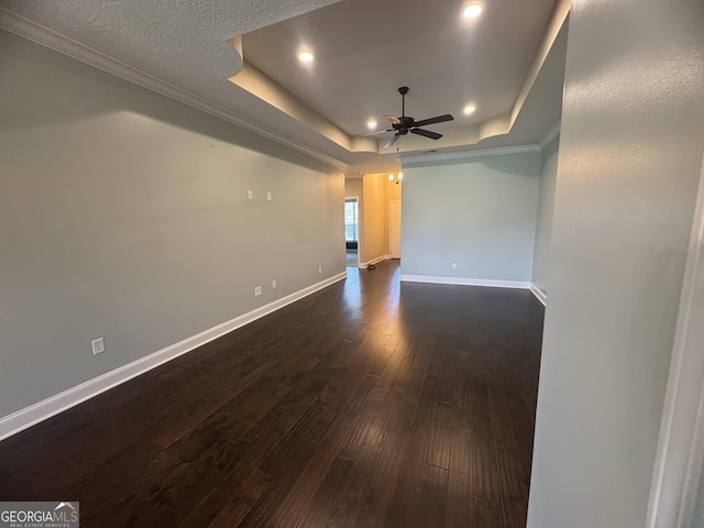 293 Laurel Landing Blvd, Kingsland, GA 31548 - spare room with a raised ceiling, ceiling fan, dark wood finished floors, crown molding, and recessed lighting