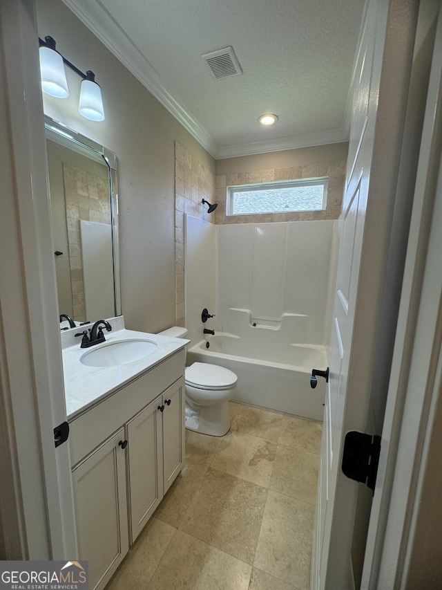 293 Laurel Landing Blvd, Kingsland, GA 31548 - bathroom with toilet, crown molding, vanity, and shower / bathtub combination