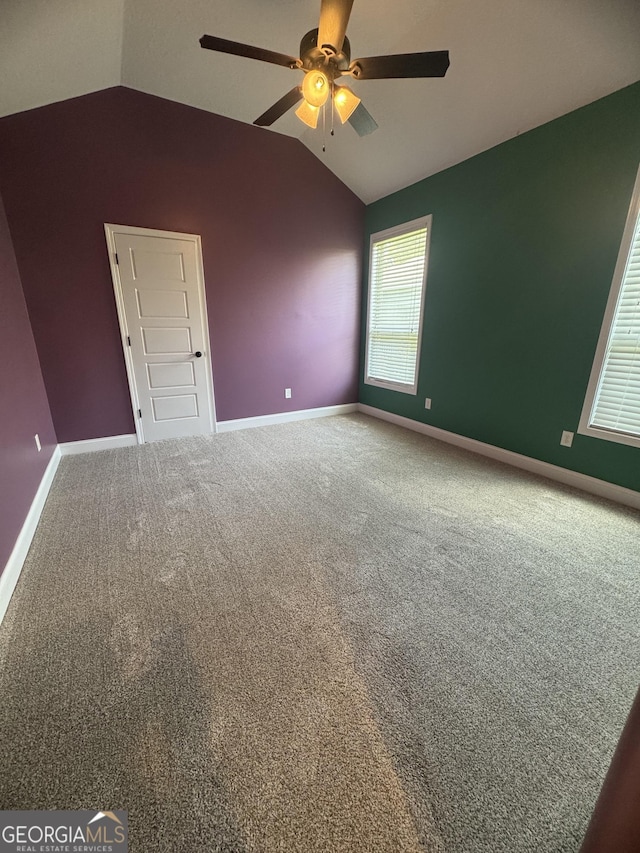 293 Laurel Landing Blvd, Kingsland, GA 31548 - carpeted empty room featuring lofted ceiling, a ceiling fan, and baseboards